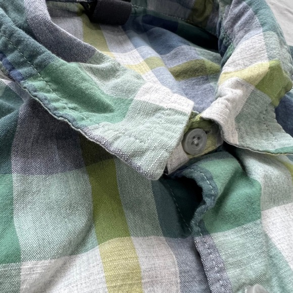 MOUNTAIN HARDWEAR Short Sleeve Button Up Shirt Mens Size Large Green Blue Yellow - Picture 5 of 13